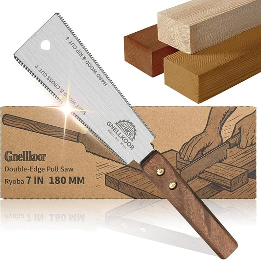 Japanese Hand Pull Saw, 7 In Ryoba Double Edge Saw of 12/18 TPI Professional Rip, Cross & Flush Cut to Help Carpenter for Achieve Soft Hard Woods Cutting Quickly Accurately Without Scratches