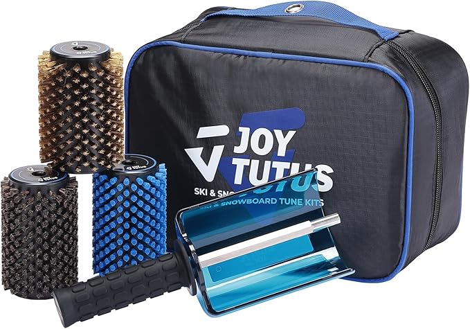 JOYTUTUS Ski Roto Brush Kit with Quick-Change Axle - 100mm Wide 3-Pack Professional Brushes (Brass, Horse Hair, Nylon) for Ski & Snowboard Waxing