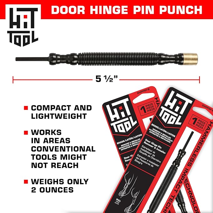 HIT Tool Door Hinge Pin Removal Tool ??Spring Driven Door Hinge Pin Remover and Soft Face Brass Hammer Punch Set