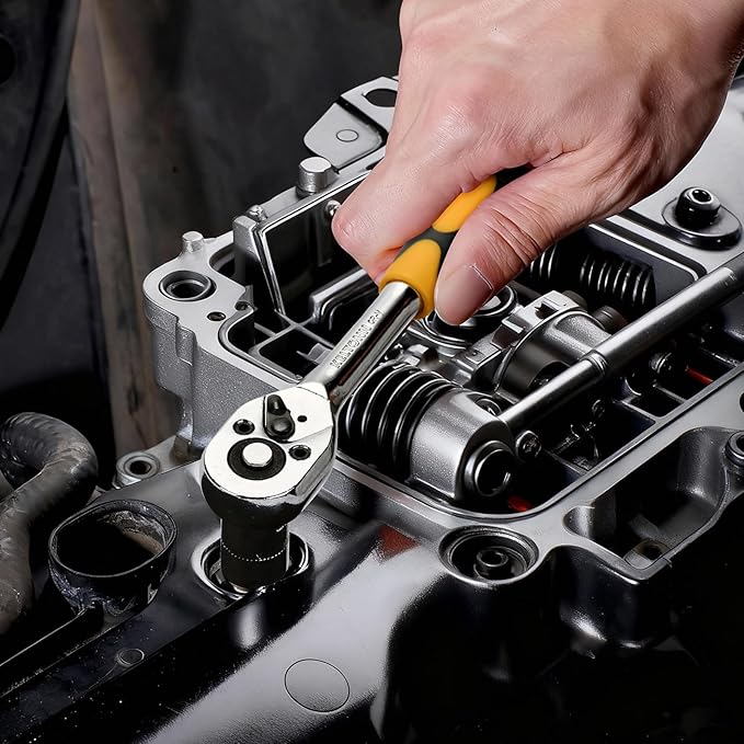 Ratchet Socket Wrench Set Metric, 12PCS Drive Mini Socket Kit with CR-V Steel Sockets (4??3mm) 1/4 Inch, Quick-Release Reversible Ratchet and Extension Bar for Automotive, DIY and Home Repair