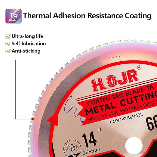Metal Cutting Circular Saw Blade, Steel and Stainless Steel Cutting, The Cutting Head uses a Special Anti-Heat Sticking Coating with high Finish and Long Life,FMB 14 inch 66-Tooth 1" -TA