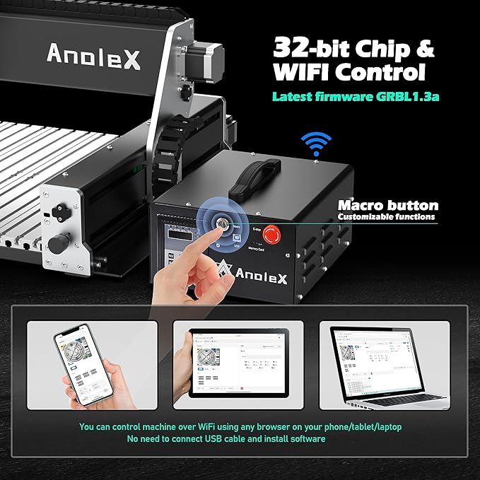 CNC Router Machine RX6040 with 1.5KW Air Cooled Spindle, All-Metal XYZ Axis Dual Steel Linear Guides & 1204 Ball Screws for Metal Aluminum Brass Wood Acrylic PCB