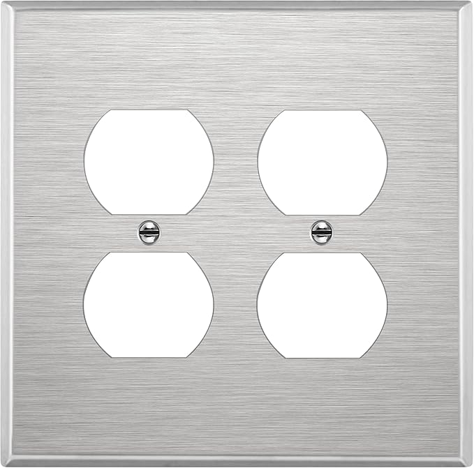 ENERLITES Double Duplex Receptacle Metal Wall Plate, Stainless Steel Outlet Cover, Corrosion Resistant, 430 Stainless Steel, Mid-Size 2-Gang 4.88" x 4.92", UL Listed, 7722M, Silver