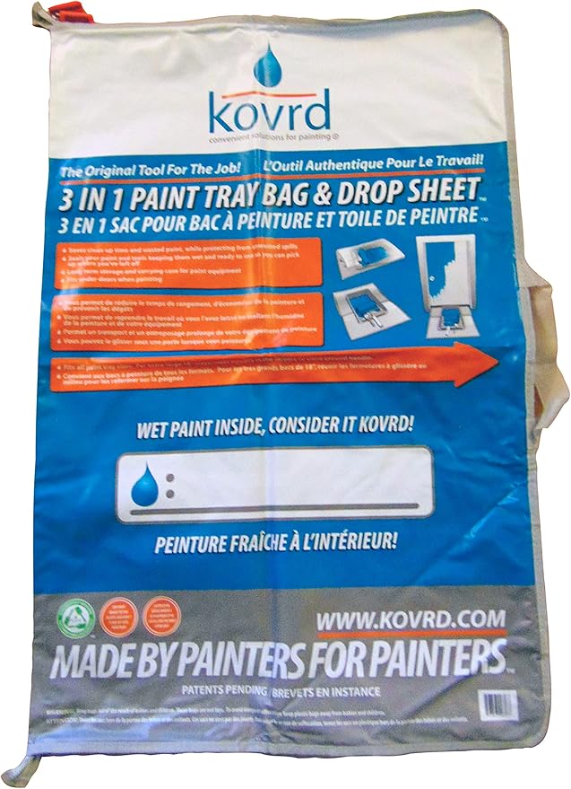 Kovrd 2-in-1 Reusable Paint Tray Storage Bag and 39??x 29??Drop Cloth, Keep Brushes Rollers and Paint Wet for Days, Fits 5-gal Bucket, Contractor Quality for Professional Interior and Exterior Jobs