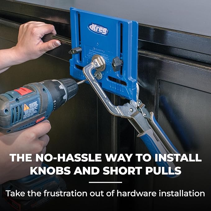 Kreg Cabinet Hardware Jig - Portable Straight Hole Drilling - Precision Drilling Without a Press - Moveable Edge Guide for Accurate Positioning - for Knobs & Small Pulls - KHI-Pull