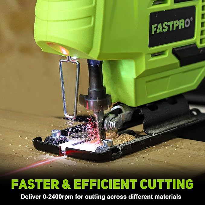 FASTPRO 20V Cordless Jig Saw Kit, Electric Jigsaw with 10pcs Blades & Laser Guide, Included 2.0 Ah Battery, Charger and Edge Guide