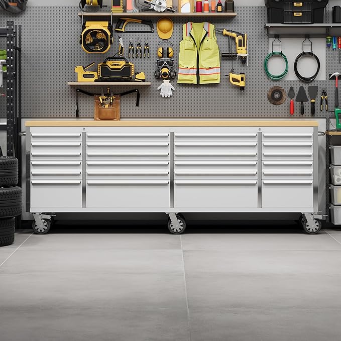 96 in Tool Chest, Tool Box Mobile 24 Drawers Storage Rolling Cabinet with Wheels Lock Key Locking System Drawer Liners for Garage Warehouse Repair Shop