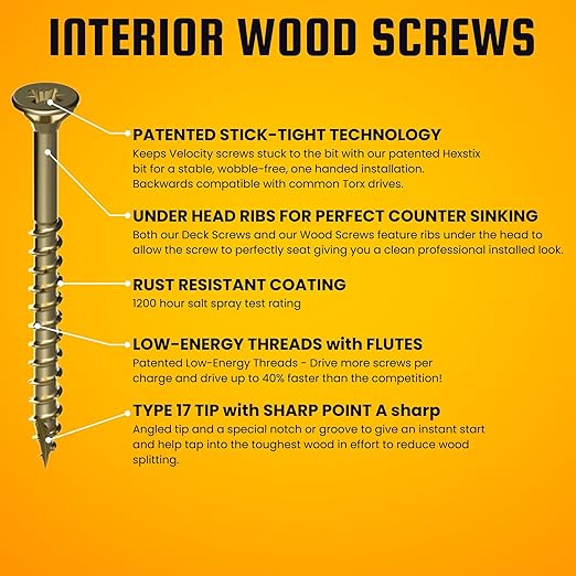Velocity Interior 2 3/4 Inch Wood Screws Contractor Pack (Size #10, 219 Pcs) ??Self Tapping Screws with Phillips Bits, Stick Tight Technology, Carbon Steel with Zinc Plating, Durable Storage Organizer