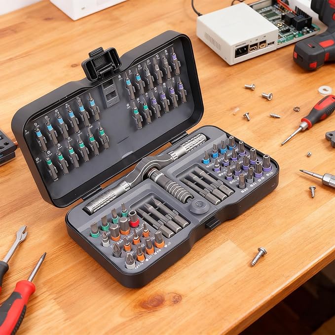 66 in 1 Magnetic Screwdriver Set, S2 Steel Ratchet Screwdriver Kit with Flexible Shaft, 40N쨌m Torque, 80% Effort Saving, for Furniture Assembly, Electronics, Bicycle Repair