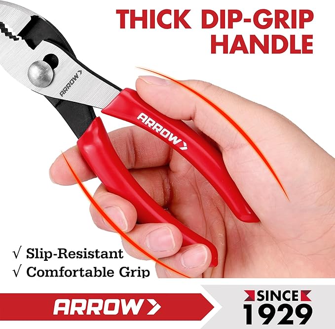 ARROW 6" Slip Joint Pliers, Small Pliers with Thick Dip-Grip Handle, High Carbon Steel, Strong Grip Jaws, Pliers Tool for Gripping, Loosening Nuts and Bolts, Cutting Steel Wire