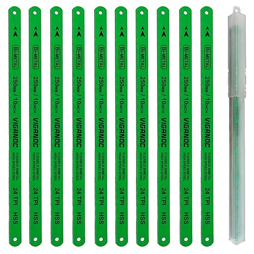 10" (250mm) Hacksaw Replacement Blades, Bi-Metal High Speed Steel Hack Saw Blades - 24TPI HSS Saw Blades, 10 Pack