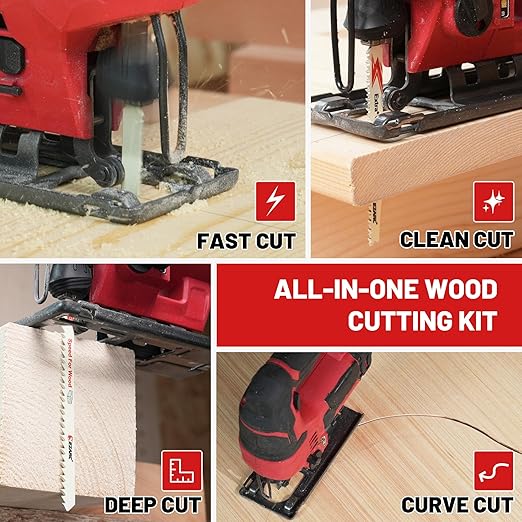 EZARC 36pcs Jig Saw Blade Set for Wood Cutting, Assorted T-Shank Jigsaw Blades with Storage Case, Fast Smooth Curve Cuts for Woodworking