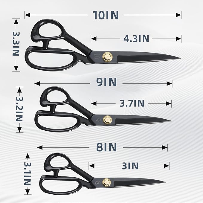 Fabric Scissors, 3 Pcs Forged Stainless Steel Sewing Scissors All Purpose Heavy Duty with Tempered Blades, Adjustable Joint Nut and Comfort Handle, Includes Measuring Tapes, 3 Sizes