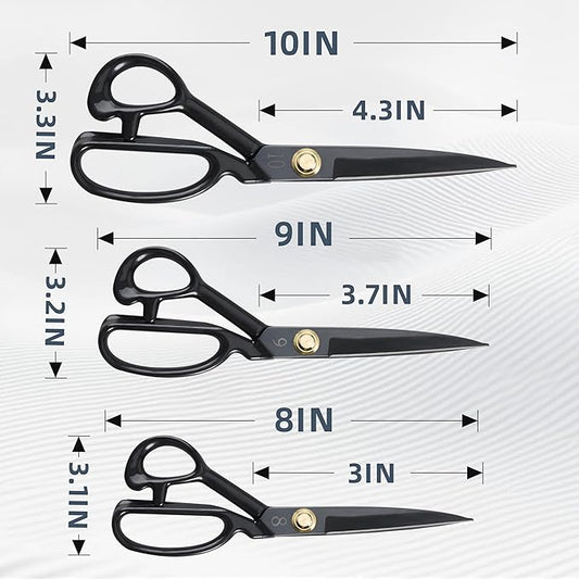 Fabric Scissors, 3 Pcs Forged Stainless Steel Sewing Scissors All Purpose Heavy Duty with Tempered Blades, Adjustable Joint Nut and Comfort Handle, Includes Measuring Tapes, 3 Sizes