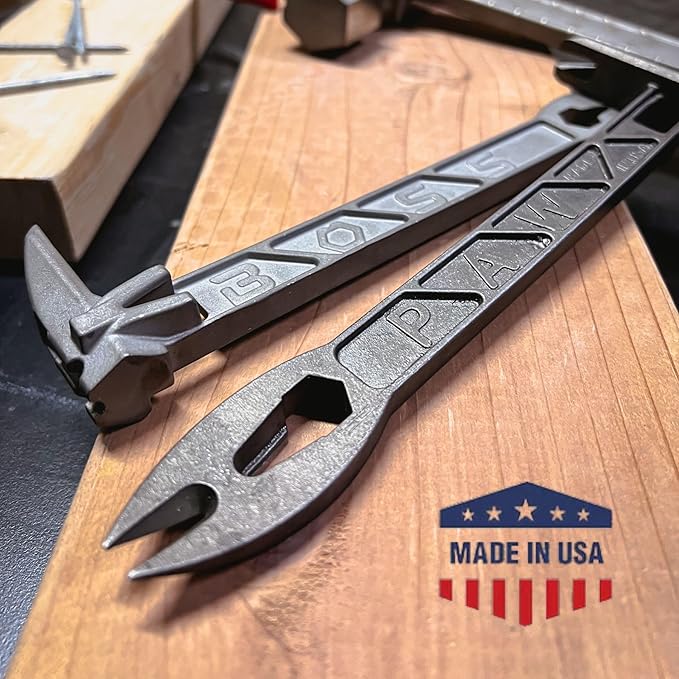 Boss Hammer 9??Boss Trim Paw with Lift - Titanium Cats Paw Nail Puller with Integrated Lift Feature, Wide Whale Tail, 4 Points of Pull, 13mm Hex Wrench & Magnetic Striking Face - Made in USA - BTPTIL