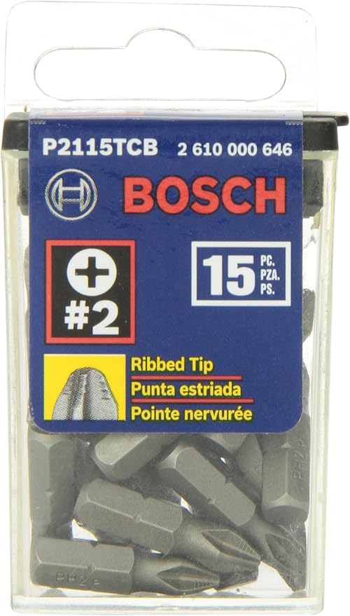 Bosch P2115TCB 1 In. Impact Tough Phillips Insert Bit, 15-Piece