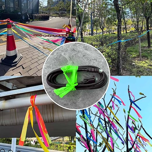 5 Pack Green Flagging Tape, Non-Adhesive Plastic Ribbon Neon Marking Roll, 0.78"*500ft, Marking Tape for Tree Marking, Hunting, Boundaries and Hazardous Areas,Trail Marking