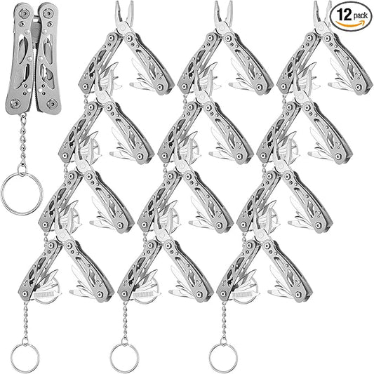 Lasnten 12 Pcs Small Multitool Pliers, Christmas Gifts for Men Stainless Steel Small Multitool Mini Pliers Foldable Knife, Bottle Opener, Screwdriver Apply to Survival, Camping, Dad Gifts (Grey)