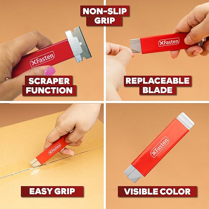 XFasten Flat Box Cutter Retractable Bulk 24-Pack Slim Utility Knife Retractable with Single Edge Razor Knife Blade Scraper, Portable Mini Box Cutter Bulk for Cardboard, Vinyl, and Paper Letter Opener