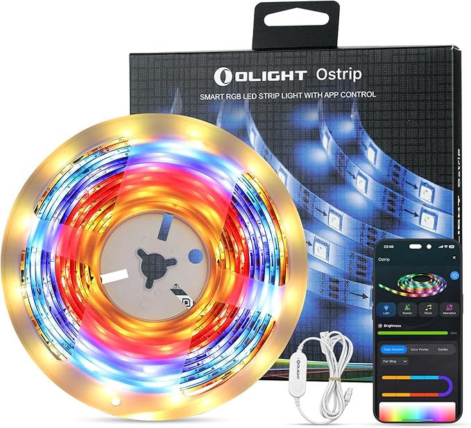 OLIGHT Ostrip 16.4ft RGB LED Strip Light, Smart App Control, Music Sync, DIY Color Modes, for Bedroom, Gaming, TV, Home Decor