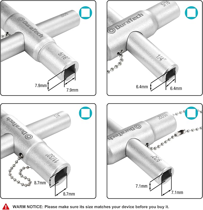 DURATECH 4 Way Sillcock Key Set, Utility Key, Multi-functional Water Key, 2-Pack, for Valve, Faucet, and Spigots