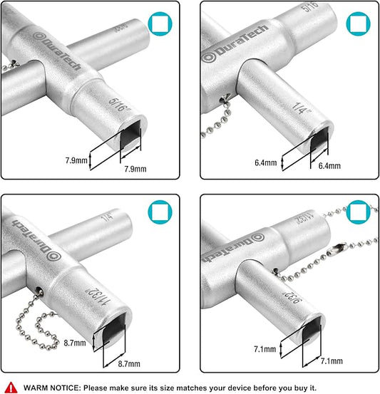 DURATECH 4 Way Sillcock Key Set, Utility Key, Multi-functional Water Key, 2-Pack, for Valve, Faucet, and Spigots