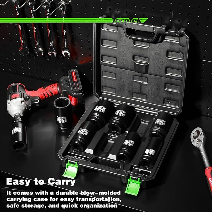 3/4" Drive Deep 6-Point Impact Socket Set, 9-Piece Jumbo Assortment, SAE, Cr-Mo, 1-Inch to 1-1/2-Inch Size, 1/2" F to 3/4" M Impact Socket Adapter