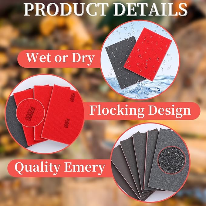 3000 Grit Sanding Sponge Set, Sanding Sponges for Wood, Wet Dry Ultra Fine Pads for Automobile Wood Furniture Metal Drywall Polishing