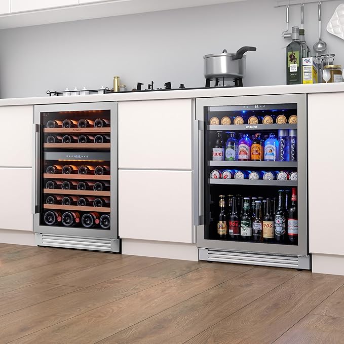 Ca'Lefort Wine Beverage Refrigerator Bundle - 48 Inch 34-65째F Drink Fridge Glass Door, 3 LED Dual Zone Wine Fridge Built-in or Freestanding, Holds 220 Cans and 46 Bottles (11.3 Cu.ft)