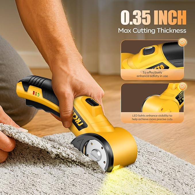 Electric Scissors, Cardboard Cutter, With LED Light, High-Efficiency Brushless Motor, 3500mAh Battery, Tungsten Steel Blade, Suitable for Cloth, Cardboard, Carpet Wire Rope Cutters Banana Yellow