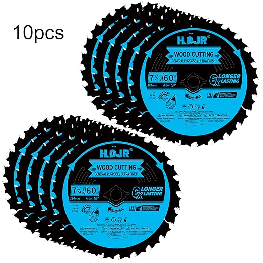 10-Pack 7-1/4 Inch 60-Tooth 5/8" Arbor Woodworking Circular Saw Blade,Ultra Finish/General Purpose Wood Cutting Saw Blade,with Non-Stick Coating - TF,7-1/4" 60T 5/8"