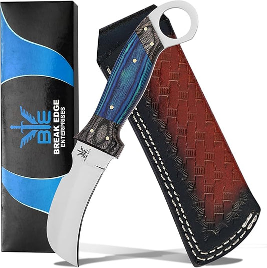 Handmade StainlessSteel Lineman’s Hawkbill knife with Leather sheath, Heavy Duty Utility Knife blade Electrician Wire Skinning knife for professional.
