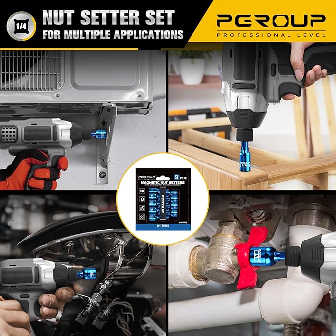 9 PCS Impact Magnetic Nut Driver Set, SAE (1/4??- 1/2?? Impact Driver Bit Set, 1/4 Inch Hex Shank Drill Socket Set, Nut Driver Set For Impact Drill