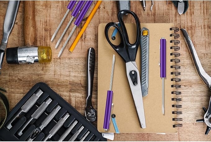 6 Pieces Pocket Screwdriver Mini Tops And magnetic pocket screwdriver with A Single Blade Head for Mechanical, Electrician (purple)