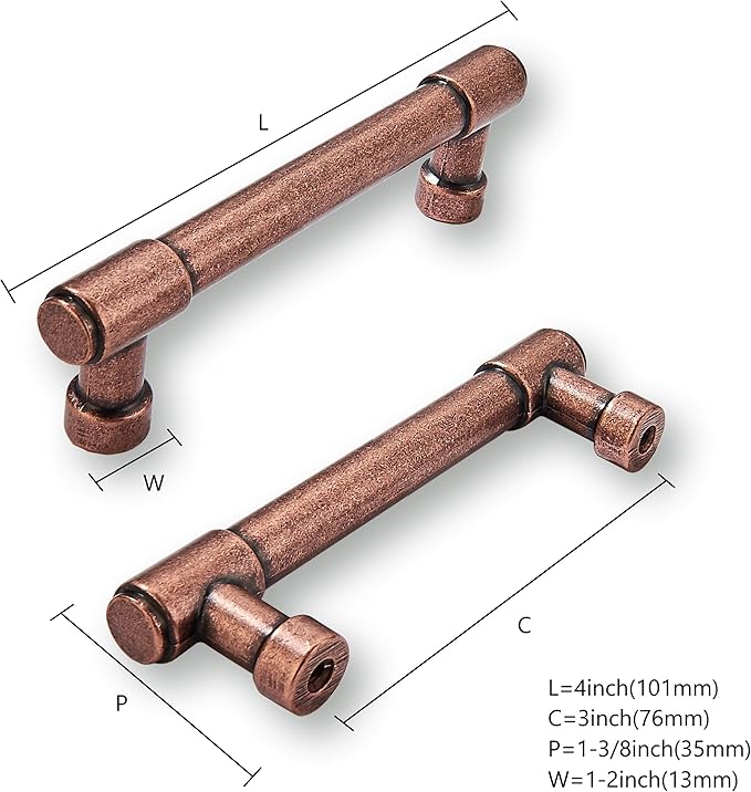 khtumeware 10 Pack 3 Inch(76mm) Vintage Antique Copper Cabinet Pulls Kitchen Cabinet Hardware for Cupboard Drawer Handles Dresser Pulls