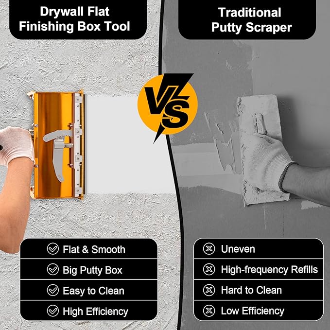 Professional 10" Drywall Flat Finishing Box, Aluminum Finishing tool with Box Handle Extension, Drywall Knife Tools for Plasterboard Wallboard