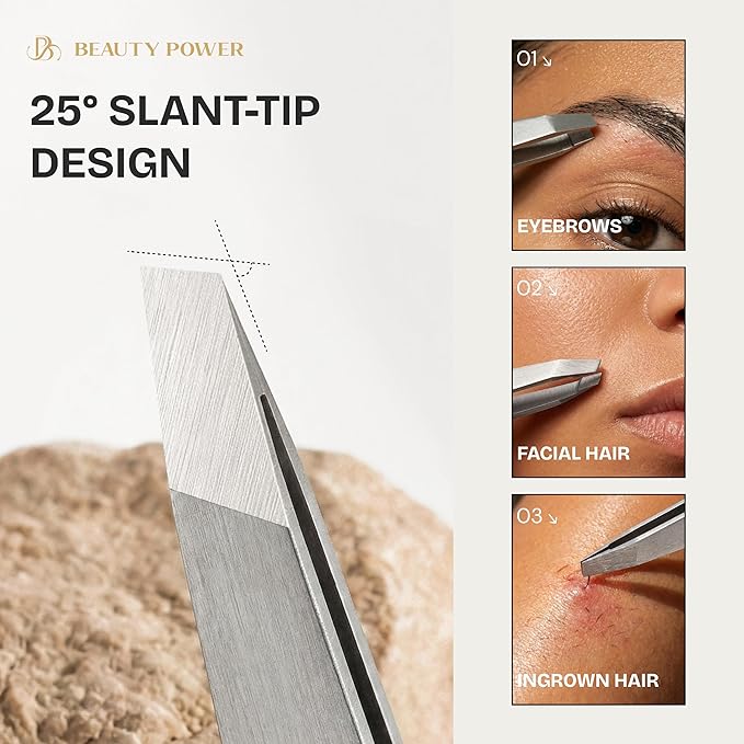 Ultra-Precision Professional Slant Tweezers for Women Facial Hair - German Stainless Steel, Lightweight Black Tweezers for Women & Men, Ideal for Eyebrow & Facial Grooming (Matte Gray)
