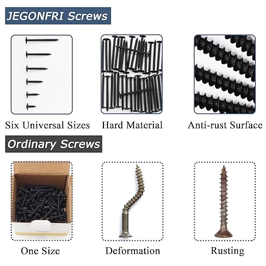 #8 Modified Truss Head Black Wood Screws Assortment Kit, 132 pcs, Phillips Drive, Wood Screws, Screws, Screws Assortment, Screws Set, 6 Sizes (1/2?? 3/4?? 1?? 1-1/4?? 1-1/2?? 2?? (Black)