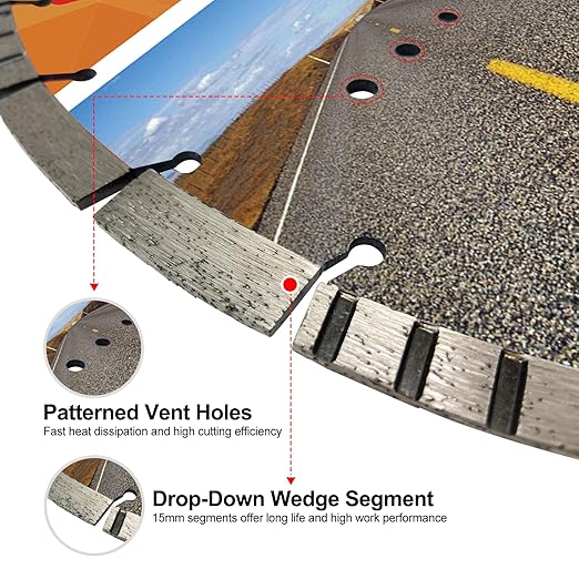 FEWELL 16" Premium Diamond Saw Blade, Multi-Purpose Diamond Blade, Cutting Hard Reinforced Concrete Asphalt Masonry Stone Terrazzo, Laser-Welded Segmented, 1"-20mm Arbor