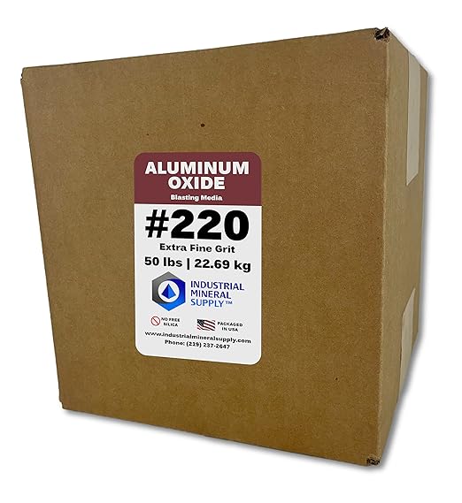 Aluminum Oxide - 50 lbs. or 22. 69 kg. - Sand Blasting Abrasive Media for Sandblasters, Sandblast Guns and Blast Cabinets (#220 - Extra Fine)