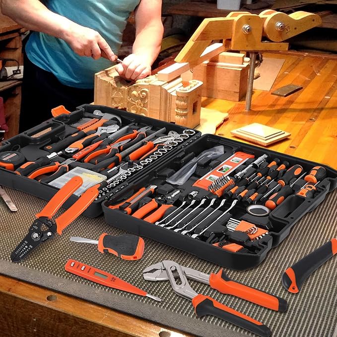 PrecisionAuto 236 Piece Home Repair Tool Kit, General Household Home Repair Tool Set with Socket Wrench, Mechanic Hand Tool Set with Plastic Toolbox Storage Case for DIY, Home Repair, Auto Repair