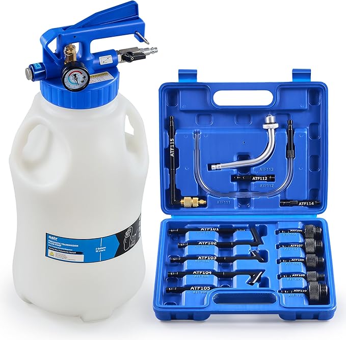 Orion Motor Tech Oil Extractor Pump and Dispenser Tool Kit, 10L Pneumatic Transmission Fluid Bleeder Set, 2.6gal 2 Way Vacuum Fluid Evacuator and Filler Oil Change Kit 15 ATF Refill Adapters 3 Hoses
