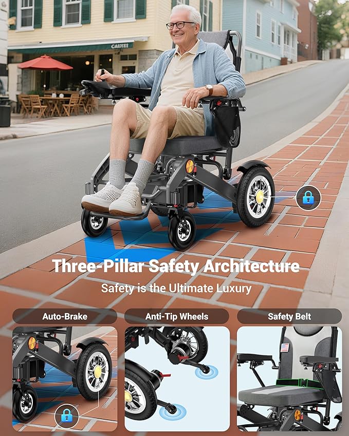 Goldseason 30 Mi Foldable Electric Wheelchairs for Adults & Seniors ??Lightweight All-Terrain Travel Motorized Wheelchair, Supports 400 lbs, 500W Power Wheelchairs with 13" Off-Road Tires, Gray