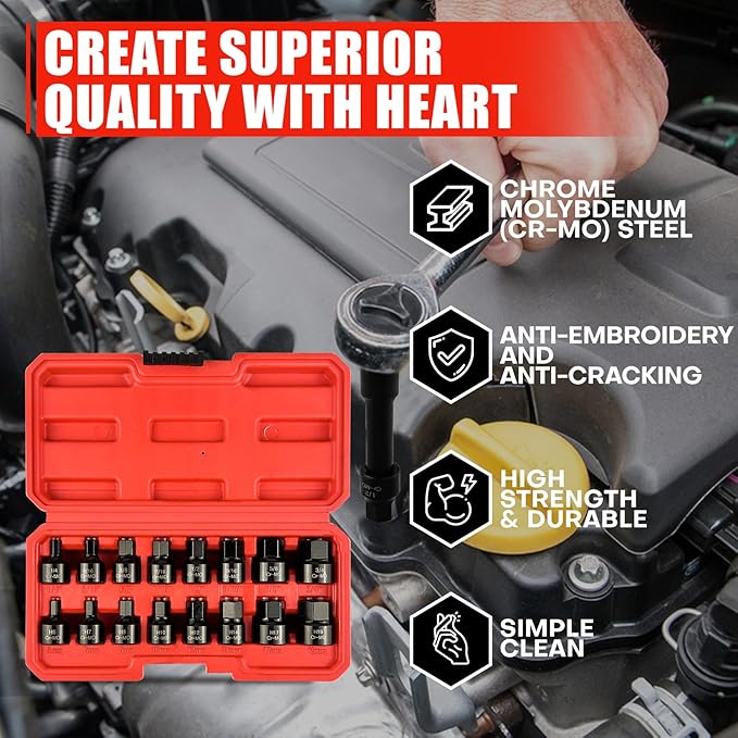 C&T 16 Piece 3/8-Inch Drive Low Profile Impact Hex Driver Set,SAE/Metric,1/4 Inch - 3/4 Inch, 6mm - 19mm, Cr-Mo Steel, Hex Bit Socket Set, Heavy Duty Storage Case