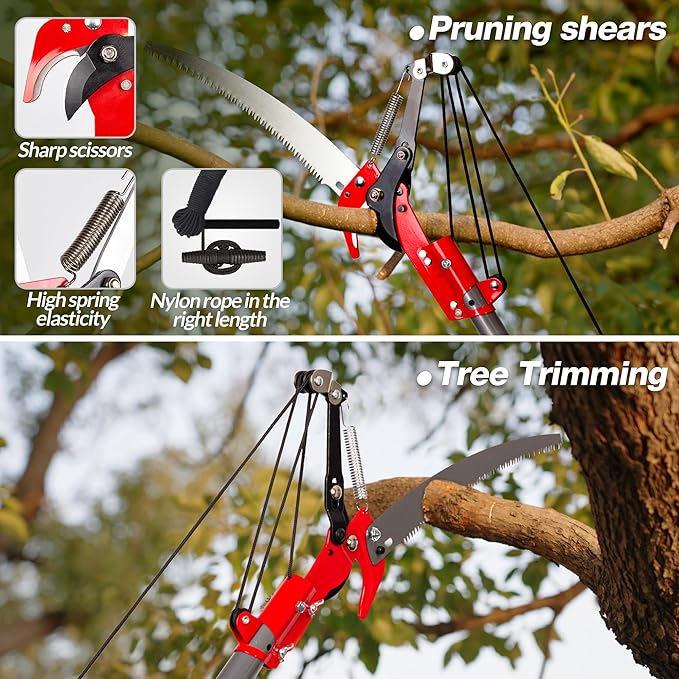 Suchtale 10FT Pole Saw for Tree Trimming, Manual Tree Pruner with Steel Saw Blade & Scissors, Long Handle Branch Cutter Pole, Extendable Limb Trimmer for High Branches, Yard Garden Pruning Tool