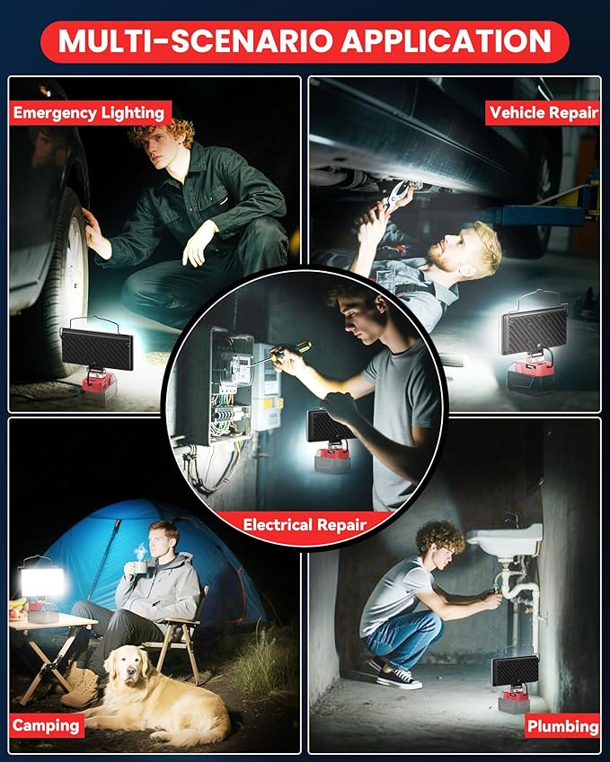 Ecarke LED Work Light Compatible with Milwaukee 18V Battery, 7'' 145W Cordless Work Lights 14500 Lumens of Brightness Battery Light with Low Voltage Protection & Type-C & USB-A Charger Port