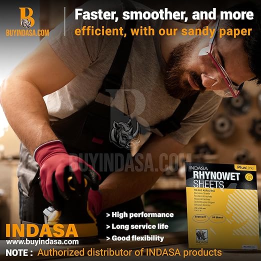 Indasa 50 PCS 9x11??Wet & Dry Sandpaper Sheets, 80 GRIT, Clog-Resistant Abrasive for Wood, Metal, Auto, Paint & Clear Coat Finishing, Sand Paper Aluminum Oxide, Plusline