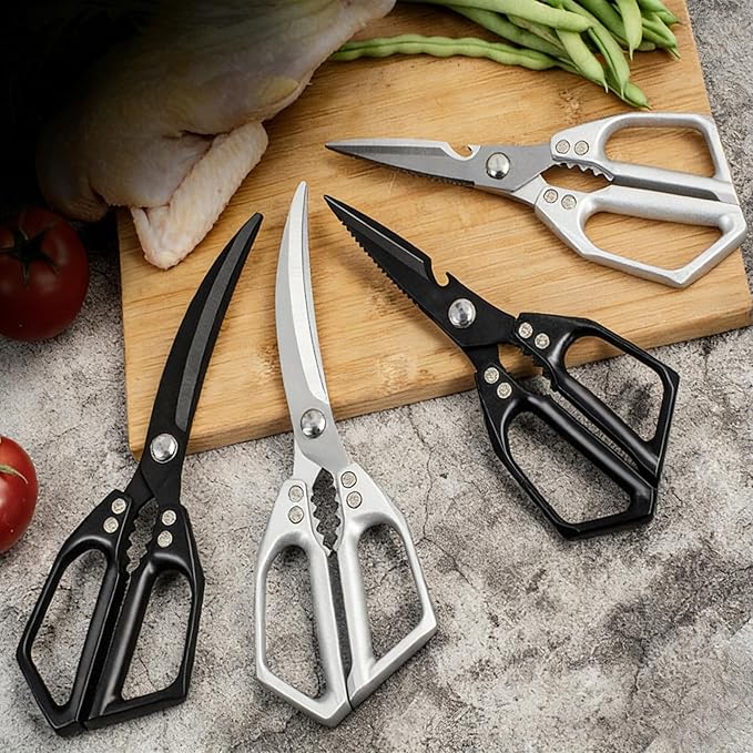 2-Piece Heavy Duty Kitchen Scissors Professional Stainless Steel Meat & Poultry Shears for Cutting Chicken Bones with Ergonomic Handles, Dishwasher Safe for Kitchen & BBQ Silver