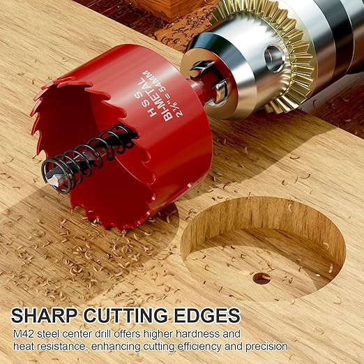 2-1/8" (54mm) Bi-Metal M42 High Speed Steel Hole Saw with Pilot Drill Bit, Smooth Cutting Edge for PVC, Drywall, Wood, Plastic, Gypsum Board, Rubber, Thin Metal