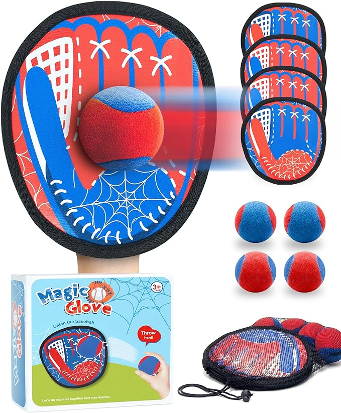 Toss and Catch Ball Game Set, Toddler Baseball Glove for Beach Pool Yard, Kids Sports & Outdoor Play Toys with Family, Fun Birthday Gift for Ages 3 4 5 6 7 8-12 Year Old Boys Girls